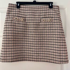 LOFT Houndstooth Mini Skirt - Brown and White with Gold Buckle